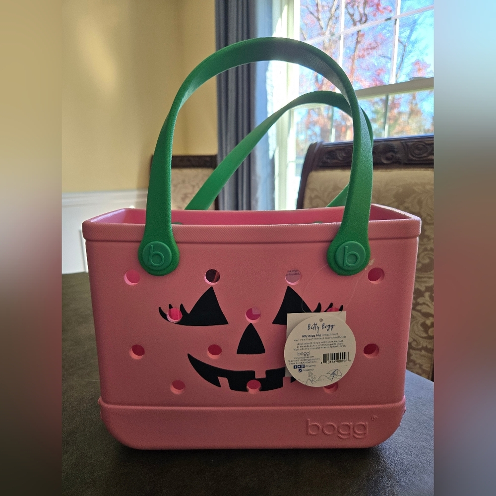 Pink Halloween Tote with Green Handles Bogg Bag